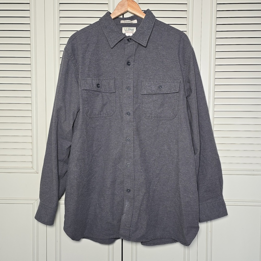 LL Bean Chamois Shirt Mens XL Gray Flannel Traditional Fit 100% Cotton Heavy